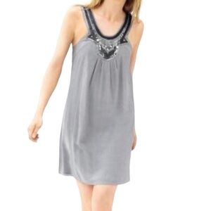 Banana Republic Grey Silk Sequined & Beaded Accent Racerback Mini Dress Sz 0 NWT